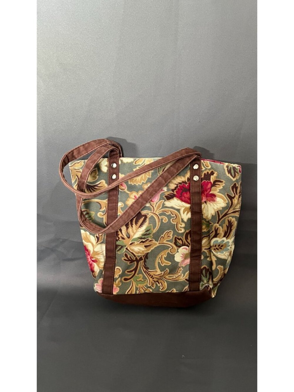 Longaberger Floral Canvas Tote Bag With Brown Accents - Homestead Collection - Picture 3 of 5